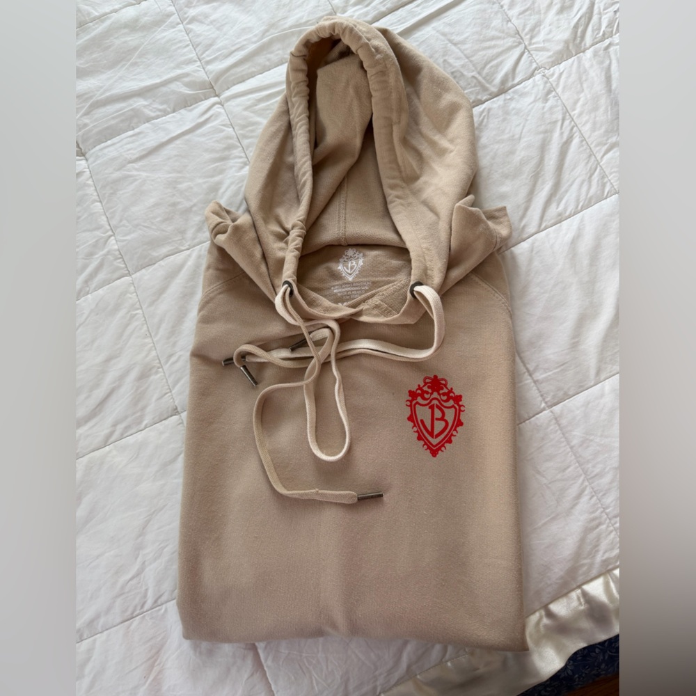 Beige Hoodie with Red Logo Jonas Brothers Christmas Tree Farm Womens Large